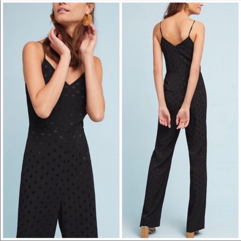 Anthropologie The Essential JumpSuit Black Polka Dots 2 - Picture 2 of 10